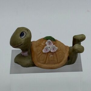 Vintage Artmark Ceramic Turtle Figurine Reclining with Flowers Taiwan R.O.C.